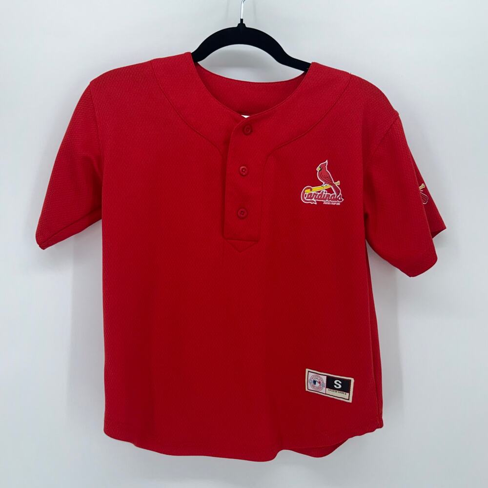 St Louis Cardinals Jersey Kids Size 8 Mesh MLB Baseball 1/4 Button Red Vintage
